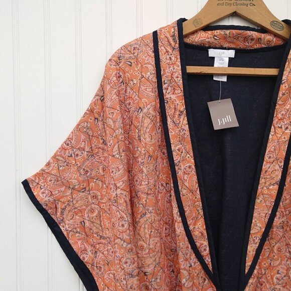 J Jill Belted Quilted Ruana Size XL-3X NWT Orange Paisley Belted Jacket Kimono - Picture 8 of 16